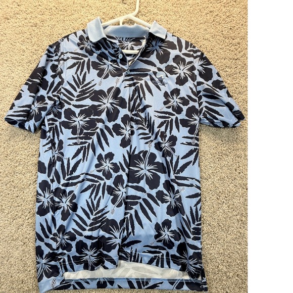 Linksoul Other - Linksoul G54 Wailea Blue Maui Hawaii Polo Shirt Mens L Floral Hibiscus Blue Golf